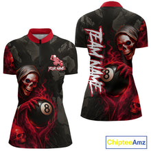 Load image into Gallery viewer, Grim Reaper Custom Flame 8 Ball Pool Billiard Shirt For Women, Black And Red Billiard Team Jerseys TDM4120