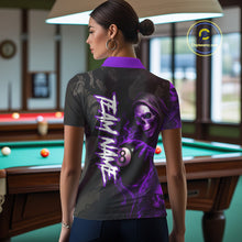 Load image into Gallery viewer, Grim Reaper Custom Flame 8 Ball Pool Billiard Shirt For Women, Purple Black Billiard Team Jersey TDM4121