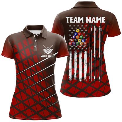 Personalized Red Grunge American Flag Women Billiard Shirt Custom Patriotic Pool Player Jersey Shirts TDM1946