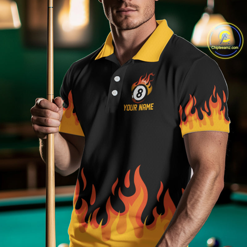 Personalized Orange Flaming Billiard Jersey For Men Custom 8 Ball Pool Billiard Team Shirts TDM4296