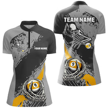 Load image into Gallery viewer, 9 Ball Skeleton Custom Billiard Polo &amp; 1/4 Zip Shirts For Women, Funny 9 Ball Pool Billiard Jerseys TDM2417