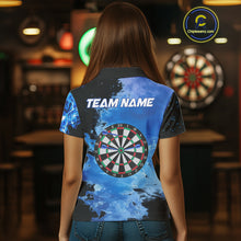 Load image into Gallery viewer, Custom Black And Blue Darts Shirt With Pocket Option For Women, Darts Jersey TDM4722