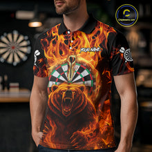 Load image into Gallery viewer, Personalized Orange Flaming Bear Darts Shirt For Men Custom Fire Darts Jersey Team Polo &amp; 1/4 Zip TDM4730