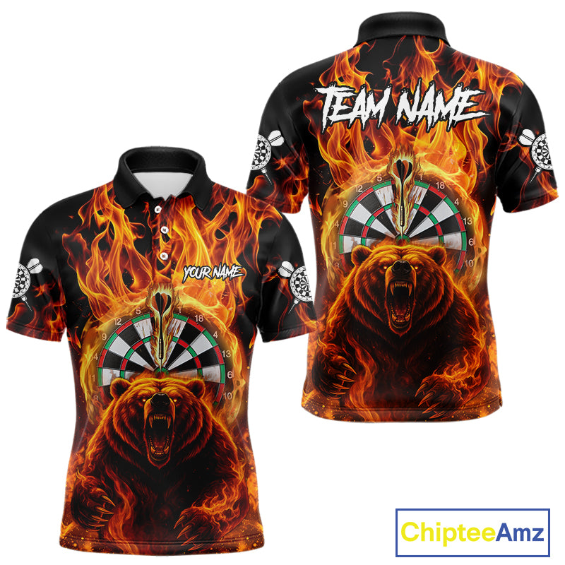 Personalized Orange Flaming Bear Darts Shirt For Men Custom Fire Darts Jersey Team Polo & 1/4 Zip TDM4730