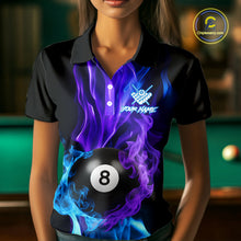 Load image into Gallery viewer, Purple Blue Flaming Smoke 8 Ball Billiard Shirts For Women, Pool Team Shirts Custom Billiard Jersey TDM5141