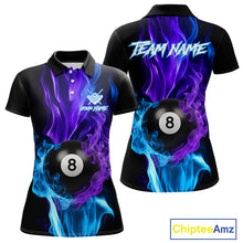 Load image into Gallery viewer, Purple Blue Flaming Smoke 8 Ball Billiard Shirts For Women, Pool Team Shirts Custom Billiard Jersey TDM5141