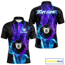 Load image into Gallery viewer, Purple Blue Flaming Smoke 8 Ball Billiard Shirts For Men, Pool Team Shirts Custom Billiard Jersey TDM5141
