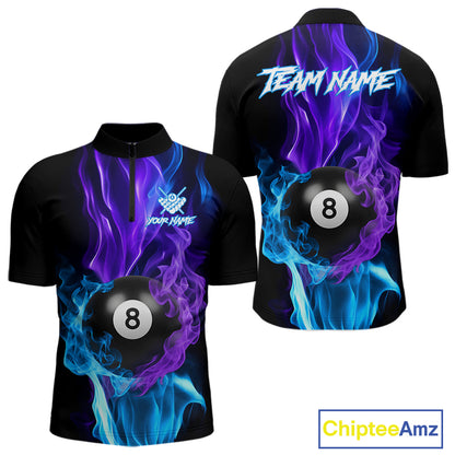 Purple Blue Flaming Smoke 8 Ball Billiard Shirts For Men, Pool Team Shirts Custom Billiard Jersey TDM5141