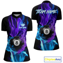 Load image into Gallery viewer, Purple Blue Flaming Smoke 8 Ball Billiard Shirts For Women, Pool Team Shirts Custom Billiard Jersey TDM5141