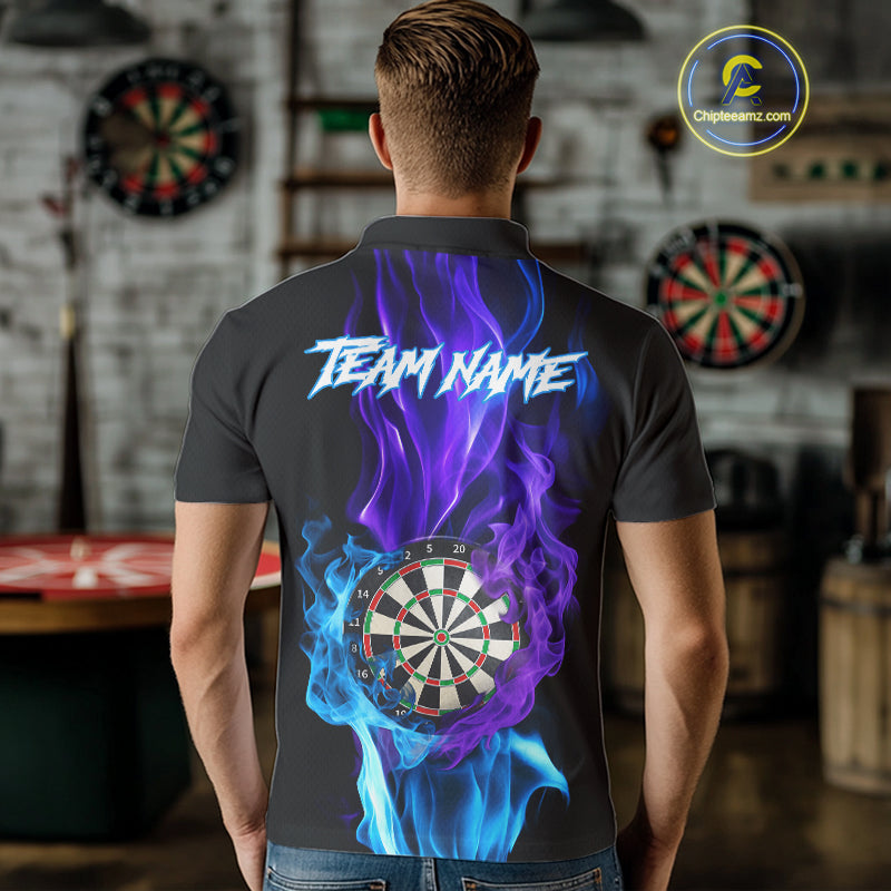 Purple And Blue Flaming Smoke Darts Shirt For Men Custom Darts Jersey Team Polo & Quarter Zip TDM5143