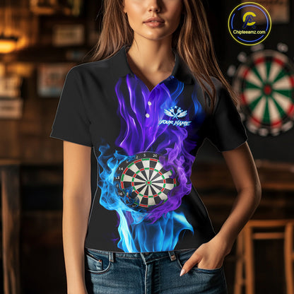 Purple And Blue Flaming Smoke Darts Shirt For Women Custom Darts Jersey Team Polo & Quarter Zip TDM5143