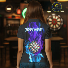 Load image into Gallery viewer, Purple And Blue Flaming Smoke Darts Shirt For Women Custom Darts Jersey Team Polo &amp; Quarter Zip TDM5143