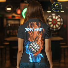 Load image into Gallery viewer, Blue And Orange Flaming Smoke Darts Shirt For Women Custom Darts Jersey Team Polo &amp; Quarter Zip TDM5144