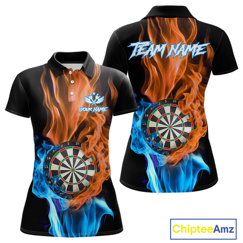 Blue And Orange Flaming Smoke Darts Shirt For Women Custom Darts Jersey Team Polo & Quarter Zip TDM5144
