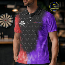 Load image into Gallery viewer, Red And Purple Flame Mens Dart Shirts Custom Dart Jersey Polo &amp; 1/4 Zip, Gifts For Dart Players TDM5146