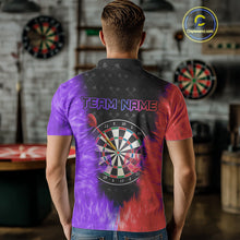 Load image into Gallery viewer, Red And Purple Flame Mens Dart Shirts Custom Dart Jersey Polo &amp; 1/4 Zip, Gifts For Dart Players TDM5146