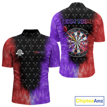 Load image into Gallery viewer, Red And Purple Flame Mens Dart Shirts Custom Dart Jersey Polo &amp; 1/4 Zip, Gifts For Dart Players TDM5146