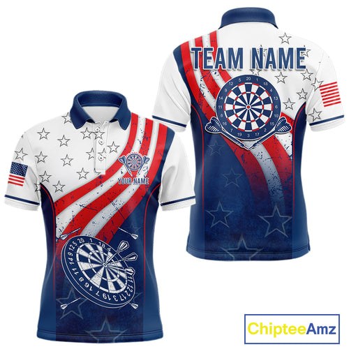 Personalized American Flag Mens Dart Shirts Custom Patriotic Red, White And Blue Darts Team Jersey TDM5150