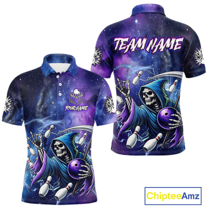 Funny Grim Reaper Blue Purple Galaxy Bowling Shirt For Men Custom Glowing Bowling Jersey Outfit TDM5862