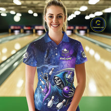 Load image into Gallery viewer, Funny Grim Reaper Blue Purple Galaxy Bowling Shirt For Women Custom Glowing Bowling Jersey Outfit TDM5862