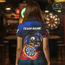 Load image into Gallery viewer, Patriotic American Flag Eagle Flame Darts Shirt For Women Custom Darts Jersey Team Polo &amp; 1/4 Zip TDM6012