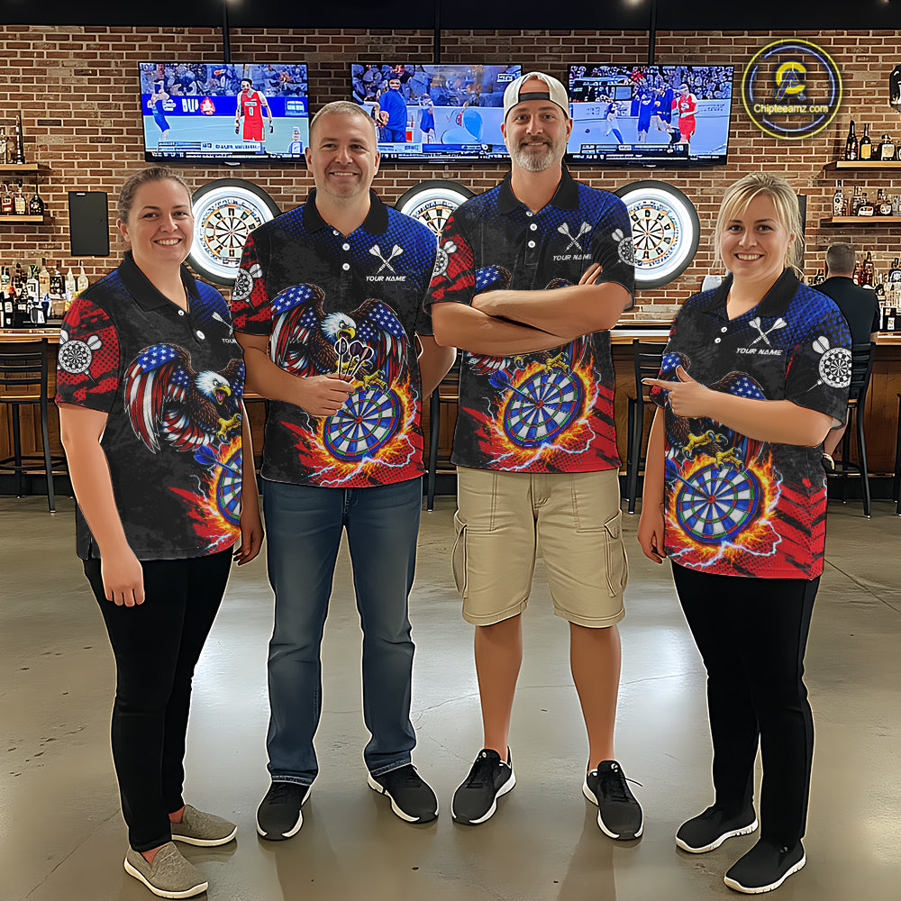 Patriotic American Flag Eagle Flame Darts Shirt For Women Custom Darts Jersey Team Polo & 1/4 Zip TDM6012