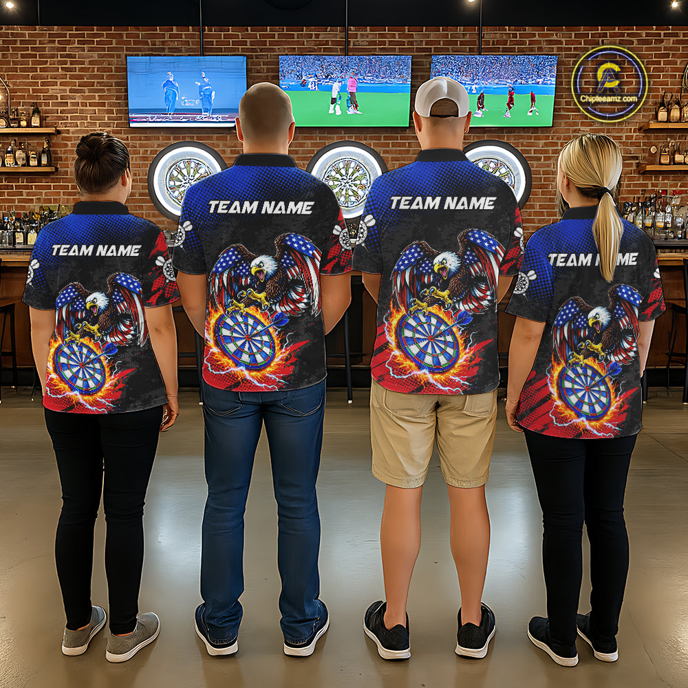 Patriotic American Flag Eagle Flame Darts Shirt For Women Custom Darts Jersey Team Polo & 1/4 Zip TDM6012