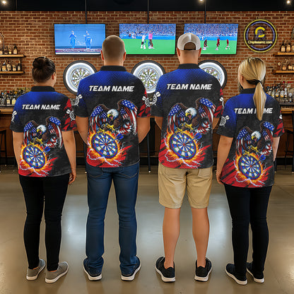 Patriotic American Flag Eagle Flame Darts Shirt For Women Custom Darts Jersey Team Polo & 1/4 Zip TDM6012