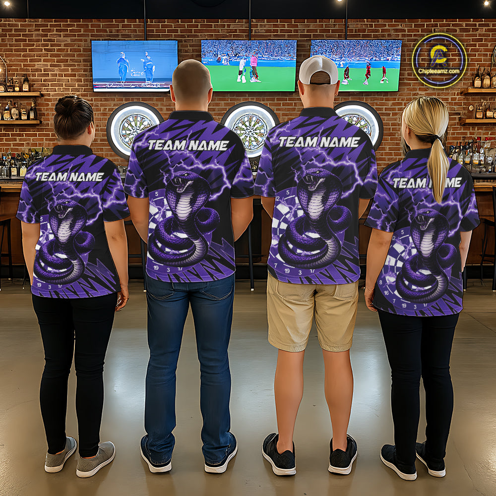 Custom Purple Dartboard Cobra Snake Lightning Darts Shirt For Women, Dart Team Jersey Polo & 1/4 Zip TDM6016