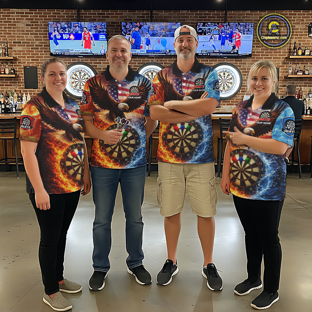 American Flag Eagle Water Fire Darts Shirt For Men Custom Darts Jersey Team Polo & 1/4 Zip TDM6018
