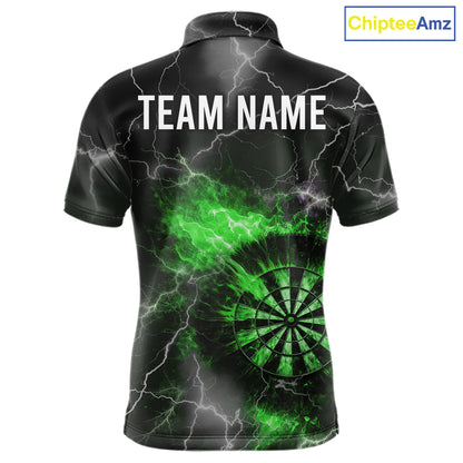 Custom Lightning Flame Green Dart Shirt For Men, Darts Jersey Pocket Option TDM6021