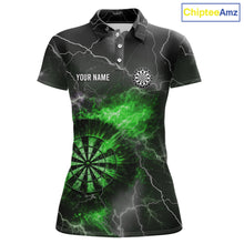 Load image into Gallery viewer, Custom Lightning Flame Green Dart Shirt For Women, Darts Jersey Pocket Option TDM6021