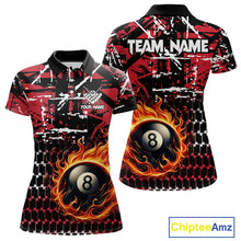 Load image into Gallery viewer, Grunge Black And Red Flaming 8 Ball Pool Women's Billiard Shirts Custom Billiard Jerseys Team Shirts TDM3833