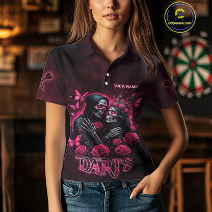 Personalized Skeleton And Roses Gothic Romance Dart Shirts For Women, Dart Jersey Outfit, Dart Gifts TDM3834