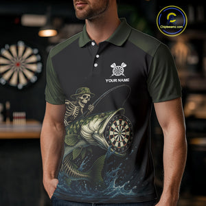Funny Skeleton Fishing Darts Shirt For Men, Darts Jersey With Pocket Option TDM3953
