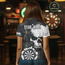 Load image into Gallery viewer, Custom Black And White Grunge Skull Dart Shirts For Women | Team Darts Jerseys - Polo &amp; Quarter Zip TDM3955