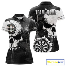 Load image into Gallery viewer, Custom Black And White Grunge Skull Dart Shirts For Women | Team Darts Jerseys - Polo &amp; Quarter Zip TDM3955