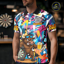 Load image into Gallery viewer, Funny Bull Colorful Graffiti Darts Shirt For Men Custom Darts Team Jersey Polo &amp; 1/4 Zip TDM6465