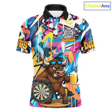 Load image into Gallery viewer, Funny Bull Colorful Graffiti Darts Shirt For Men Custom Darts Team Jersey Polo &amp; 1/4 Zip TDM6465