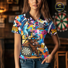 Load image into Gallery viewer, Funny Bull Colorful Graffiti Darts Shirt For Women Custom Darts Team Jersey Polo &amp; 1/4 Zip TDM6465