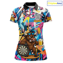 Load image into Gallery viewer, Funny Bull Colorful Graffiti Darts Shirt For Women Custom Darts Team Jersey Polo &amp; 1/4 Zip TDM6465