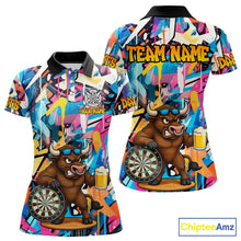 Load image into Gallery viewer, Funny Bull Colorful Graffiti Darts Shirt For Women Custom Darts Team Jersey Polo &amp; 1/4 Zip TDM6465