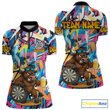 Load image into Gallery viewer, Funny Bull Colorful Graffiti Darts Shirt For Women Custom Darts Team Jersey Polo &amp; 1/4 Zip TDM6465