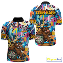 Load image into Gallery viewer, Funny Bull Colorful Graffiti Darts Shirt For Men Custom Darts Team Jersey Polo &amp; 1/4 Zip TDM6465