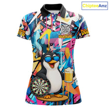 Load image into Gallery viewer, Funny Penguin Colorful Graffiti Darts Shirt For Women Custom Darts Team Jersey Polo &amp; 1/4 Zip TDM6466