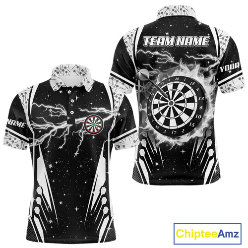 Personalized Thunder Lightning Dart Jersey For Men, Black White Darts Team Shirt Polo & 1/4 Zip TDM4123