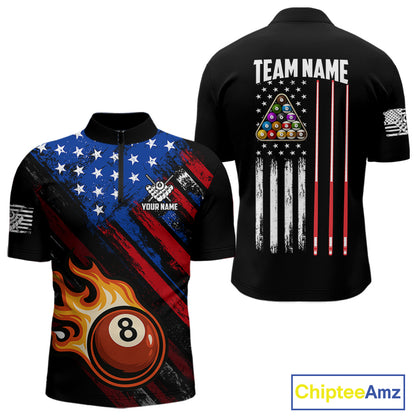 Funny Flame 8 Ball Billiard Shirts For Men Custom Patriotic American Flag Pool Team Jerseys TDM4131