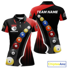 Load image into Gallery viewer, Personalized Red Black Billiard Shirt For Women Custom Funny Pool Balls Team Jersey Polo &amp; 1/4 Zip TDM4496