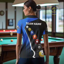 Load image into Gallery viewer, Personalized Black Blue Billiard Shirt For Women Custom Funny Pool Balls Team Jersey Polo &amp; 1/4 Zip TDM4497