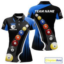 Load image into Gallery viewer, Personalized Black Blue Billiard Shirt For Women Custom Funny Pool Balls Team Jersey Polo &amp; 1/4 Zip TDM4497
